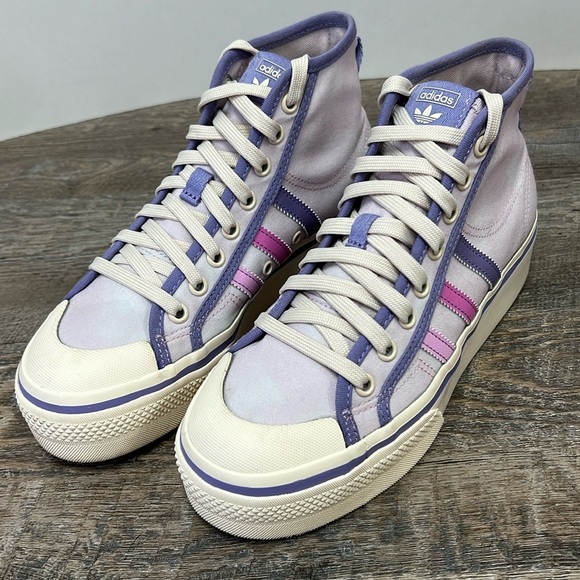 Adidas Women's Nizza Platform Mid -Almost Pink / Pulse Lilac / Wonder White 7 - Picture 1 of 9